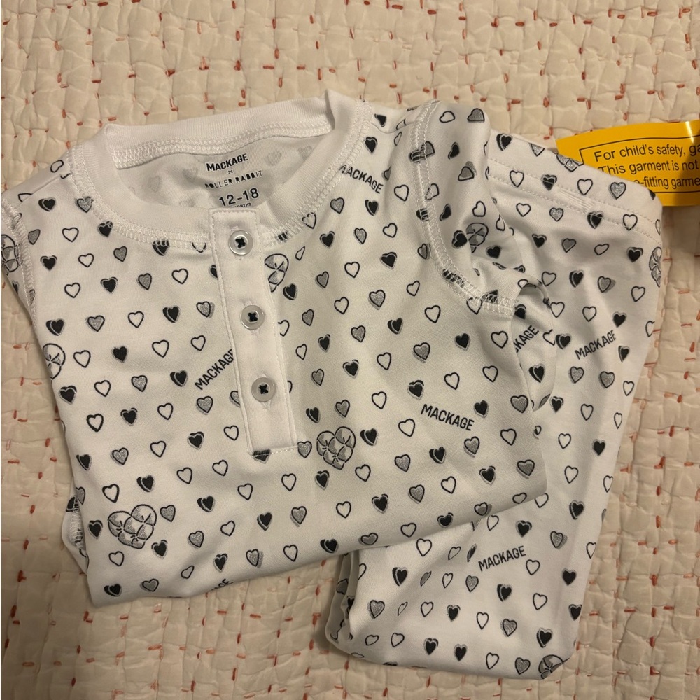 Mackage x Roller Rabbit Black and White Heart Print Kids Pajama Set